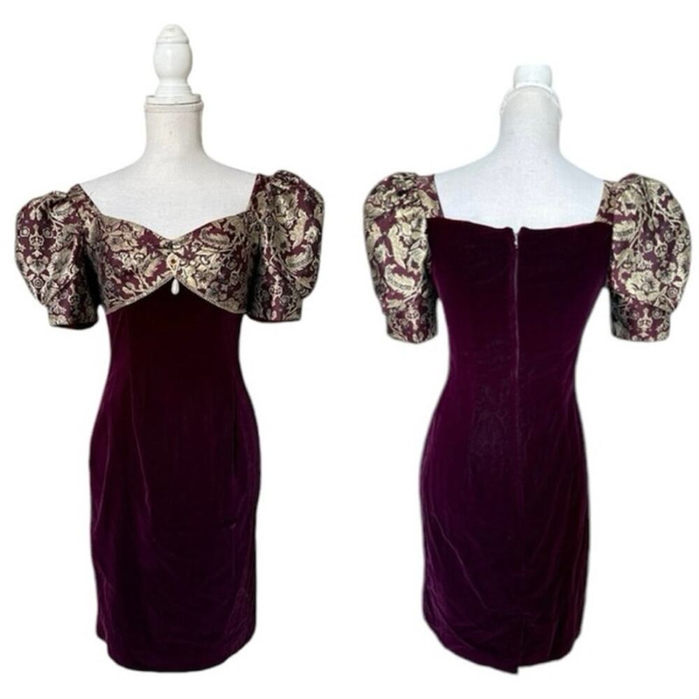 Vintage‎ 80s Scott McClintock Puff Sleeve Velvet Dress Size 6